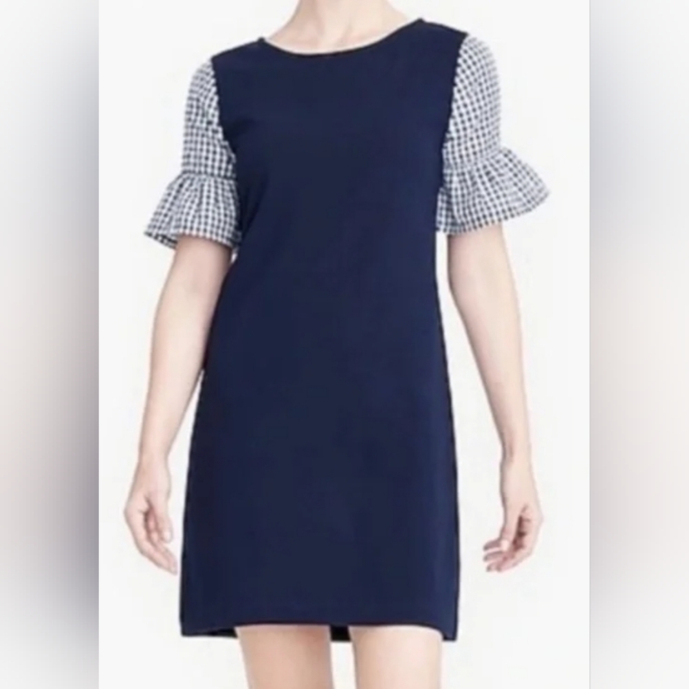 J. Crew Gingham Printed Bell-Sleeve Cotton Tunic Dress